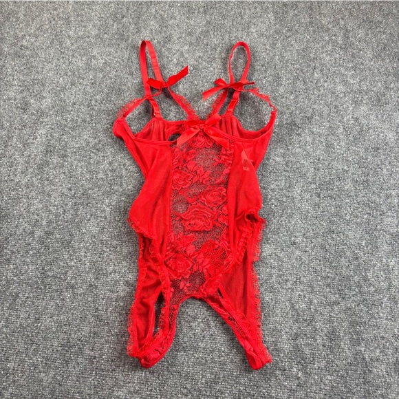 AVIDLOVE Women’s Red Lace one piece lingerie crotch less size: Medium NWT - Picture 1 of 11